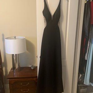 BETSY & ADAM BLACK WITH SIDE CUTOUTS AND SEQUINS GOWN